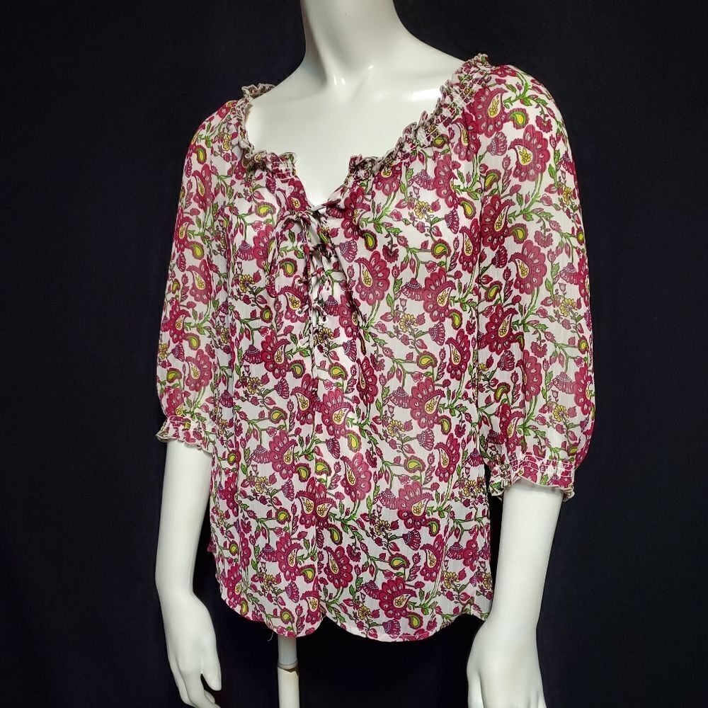 Old Navy Pink, Green, & White Sheer Top (S)